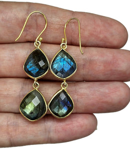 Luscious Labradorite Earrings, Gold Plated Sterling Silver, Genuine Gemstones - GemzAustralia 