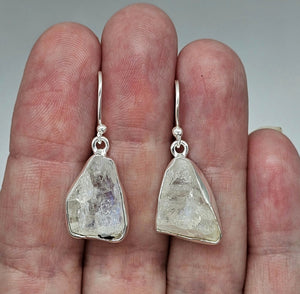 Raw Moonstone Earrings, Sterling Silver, June Birthstones, Rough Moonstones - GemzAustralia 