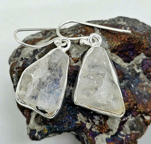 Raw Moonstone Earrings, Sterling Silver, June Birthstones, Rough Moonstones - GemzAustralia 