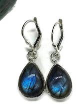 Load image into Gallery viewer, Blue sheen Labradorite Earrings, Sterling Silver, Teardrop Shape, Mystical Magical Gem - GemzAustralia 