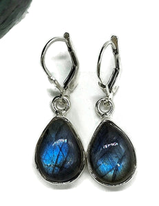Blue sheen Labradorite Earrings, Sterling Silver, Teardrop Shape, Mystical Magical Gem - GemzAustralia 