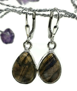 Blue sheen Labradorite Earrings, Sterling Silver, Teardrop Shape, Mystical Magical Gem - GemzAustralia 