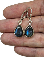 Load image into Gallery viewer, Blue sheen Labradorite Earrings, Sterling Silver, Teardrop Shape, Mystical Magical Gem - GemzAustralia 