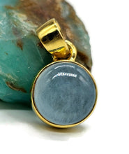 Load image into Gallery viewer, Round Aquamarine Pendant, March Birthstone, Sterling Silver, 18K Gold Plated - GemzAustralia 