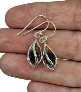 February Birthstone Earrings, Raw Amethyst Cage Earrings, Sterling Silver - GemzAustralia 