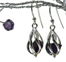 Load image into Gallery viewer, February Birthstone Earrings, Raw Amethyst Cage Earrings, Sterling Silver - GemzAustralia 