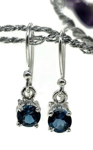 London Blue Topaz Earrings, Sterling Silver, Round Brilliant cut, December Birthstone - GemzAustralia 