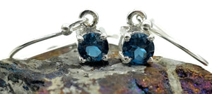 London Blue Topaz Earrings, Sterling Silver, Round Brilliant cut, December Birthstone - GemzAustralia 