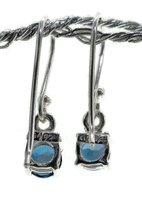 London Blue Topaz Earrings, Sterling Silver, Round Brilliant cut, December Birthstone - GemzAustralia 