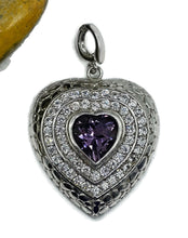 Load image into Gallery viewer, Amethyst Heart Pendant, February Birthstone, Fancy Heart Design, Spiritual Stone - GemzAustralia 