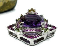 Load image into Gallery viewer, Amethyst, Pink Sapphire, Yellow Sapphire &amp; Green Tourmaline pendant, Art Deco Design - GemzAustralia 