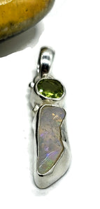 Rough Ethiopian Opal & Peridot Pendant, Sterling Silver, October / August Birthstones - GemzAustralia 