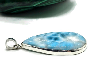 Huge Pear Shaped Larimar Pendant, Dolphin Stone, Stone of Atlantis, Sterling Silver - GemzAustralia 