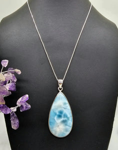 Huge Pear Shaped Larimar Pendant, Dolphin Stone, Stone of Atlantis, Sterling Silver - GemzAustralia 