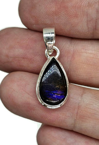 Purple Ammolite Pendant, Sterling Silver, Pear Shaped, Fossilized Ammonites - GemzAustralia 