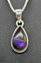 Load image into Gallery viewer, Purple Ammolite Pendant, Sterling Silver, Pear Shaped, Fossilized Ammonites - GemzAustralia 