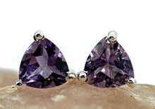 Load image into Gallery viewer, Amethyst Studs, Trillion Faceted, Sterling Silver, 2.6 cts, Solitaire Earrings, Prong Set - GemzAustralia 