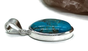 Oval Turquoise Pendant, Sterling Silver, December Birthstone, Blue Turquoise - GemzAustralia 