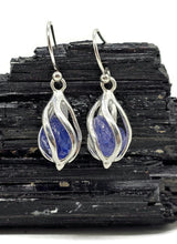 Load image into Gallery viewer, December Birthstone Earrings, Raw Tanzanite Cage Earrings, Sterling Silver - GemzAustralia 