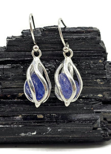 December Birthstone Earrings, Raw Tanzanite Cage Earrings, Sterling Silver - GemzAustralia 