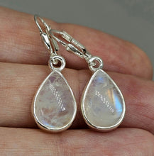 Load image into Gallery viewer, Teardrop Rainbow Moonstone Earrings, Sterling Silver, Blue Sheen Moonstone - GemzAustralia 