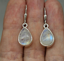 Load image into Gallery viewer, Teardrop Rainbow Moonstone Earrings, Sterling Silver, Blue Sheen Moonstone - GemzAustralia 