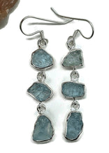 Load image into Gallery viewer, Three drop Aquamarine Earrings, March Birthstone, Sterling Silver, Raw Aquamarines - GemzAustralia 