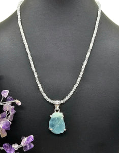Aquamarine Beaded Necklace, March Birthstone, Sterling Silver, 46cm, 18in - GemzAustralia 