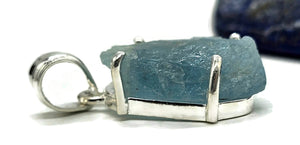 Raw Aquamarine Pendant, March Birthstone, Sterling Silver, Rough Aquamarine - GemzAustralia 