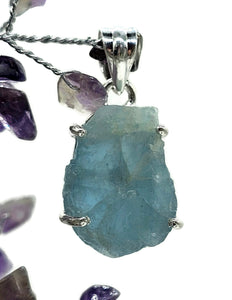 Raw Aquamarine Pendant, March Birthstone, Sterling Silver, Rough Aquamarine - GemzAustralia 