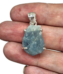 Raw Aquamarine Pendant, March Birthstone, Sterling Silver, Rough Aquamarine - GemzAustralia 