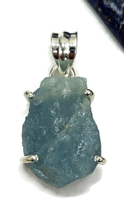 Raw Aquamarine Pendant, March Birthstone, Sterling Silver, Rough Aquamarine - GemzAustralia 