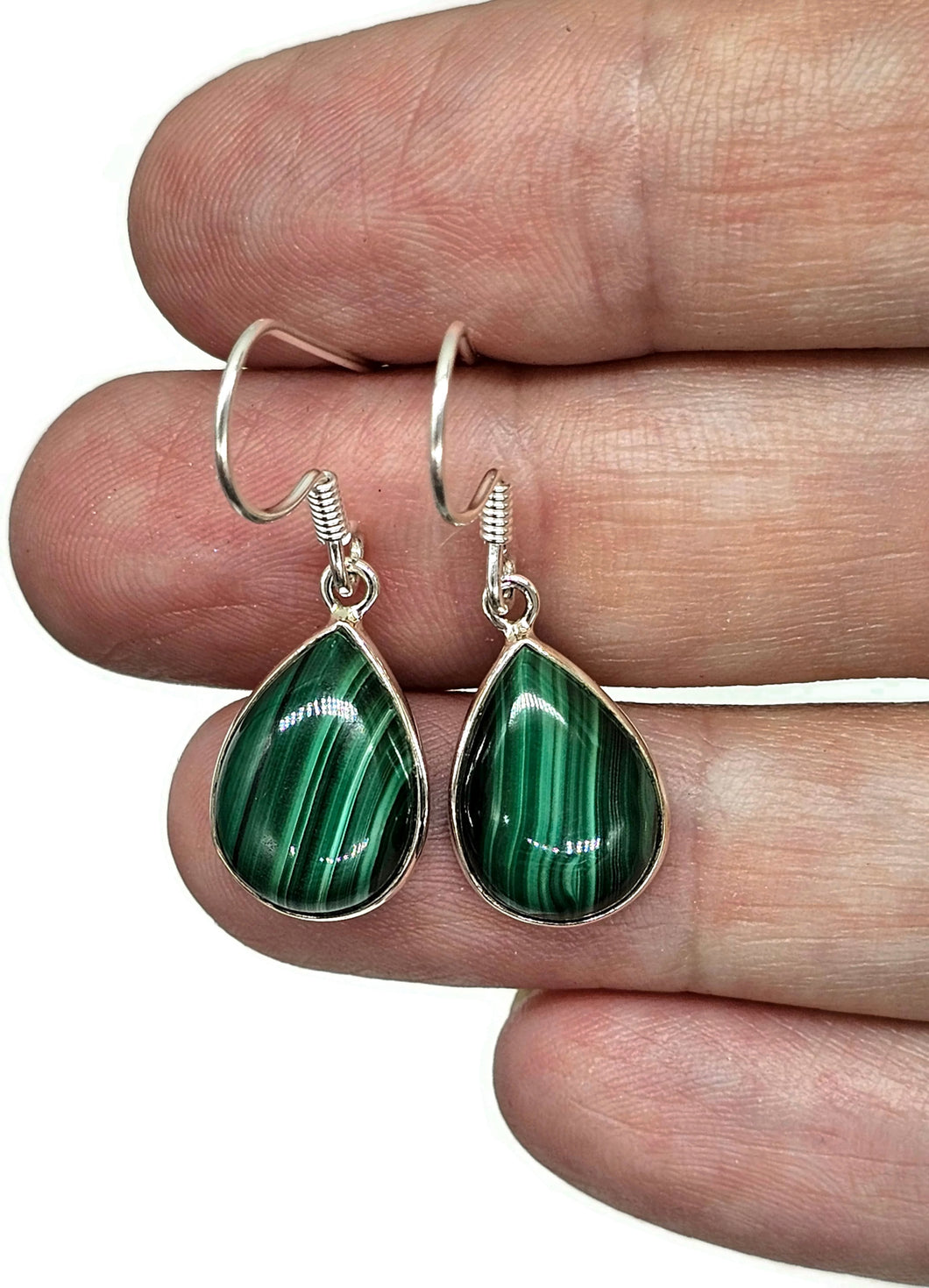 Malachite Earrings, 925 Sterling Silver, Pear Shaped, Beautiful Rich Green Gemstone - GemzAustralia 