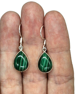 Malachite Earrings, 925 Sterling Silver, Pear Shaped, Beautiful Rich Green Gemstone - GemzAustralia 