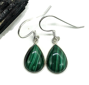 Malachite Earrings, 925 Sterling Silver, Pear Shaped, Beautiful Rich Green Gemstone - GemzAustralia 