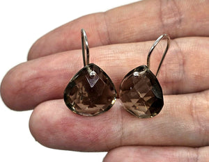 Smoky Quartz Earrings, Pear Shaped, Sterling Silver, Caramel Brown - GemzAustralia 