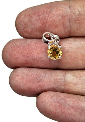 Petite Citrine Pendant, Round Faceted, Sterling Silver, 5.5 carats, Money Stone