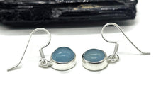 Load image into Gallery viewer, March Birthstone Aquamarine Earrings, Round Cabochons, Sterling Silver, 12 carats - GemzAustralia 