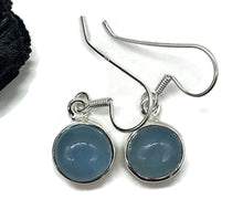Load image into Gallery viewer, March Birthstone Aquamarine Earrings, Round Cabochons, Sterling Silver, 12 carats - GemzAustralia 