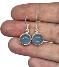 Load image into Gallery viewer, March Birthstone Aquamarine Earrings, Round Cabochons, Sterling Silver, 12 carats - GemzAustralia 