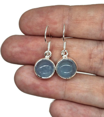 March Birthstone Aquamarine Earrings, Round Cabochons, Sterling Silver, 12 carats