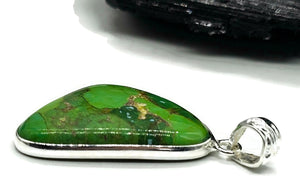 Green Turquoise Pendant, Triangle Shaped, Sterling Silver, Copper Turquoise - GemzAustralia 