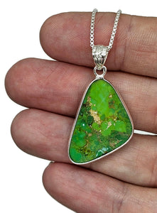 Green Turquoise Pendant, Triangle Shaped, Sterling Silver, Copper Turquoise - GemzAustralia 