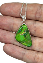 Load image into Gallery viewer, Green Turquoise Pendant, Triangle Shaped, Sterling Silver, Copper Turquoise - GemzAustralia 