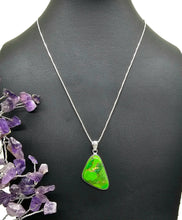 Load image into Gallery viewer, Green Turquoise Pendant, Triangle Shaped, Sterling Silver, Copper Turquoise - GemzAustralia 