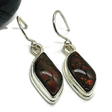 Load image into Gallery viewer, Red Ammolite Earrings, Sterling Silver, Fossilized Shells of Ammonites, Opal like Gemstone - GemzAustralia 