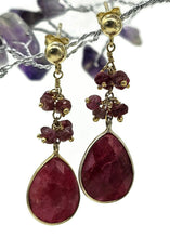 Load image into Gallery viewer, Dangly Ruby Earrings, 14k Gold Plated Sterling Silver, Faceted Bead Earrings - GemzAustralia 