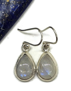 Rainbow Moonstone Earrings, Modern June Birthstone, Sterling Silver, Blue Sheen - GemzAustralia 