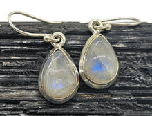 Load image into Gallery viewer, Rainbow Moonstone Earrings, Modern June Birthstone, Sterling Silver, Blue Sheen - GemzAustralia 