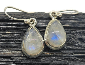 Rainbow Moonstone Earrings, Modern June Birthstone, Sterling Silver, Blue Sheen - GemzAustralia 